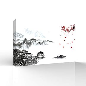 Canvas Wall Art Chinese Ink Landscape Painting Pictures Home Wall Decorations for Bedroom Living Room Paintings Canvas Prints Framed - 12x18 inches