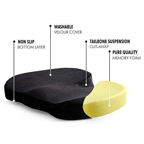 Cozy Hut Orthopedic Memory Foam Non-Slip Office Chair Pad Car Seat Spinal Alignment Wheel Chair Cushion for Back Pain, Sciatica, Coccyx, Orthopedic and Tailbone with Removable Cover, Black - Thumbnail 2