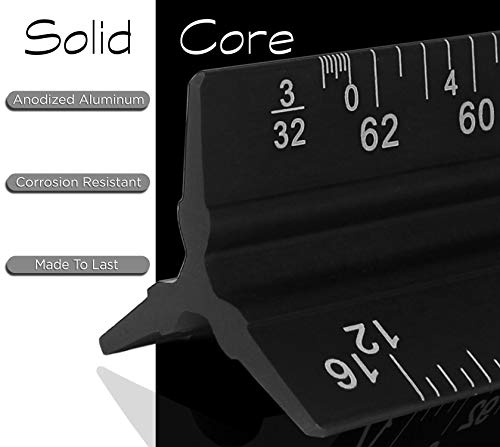 Architectural Scale Ruler Set, MEYUEWAL 12 Inch Triangular Engineering Scale Laser-Etched Aluminum Drafting Rulers Professional Measuring Tools for Architect (Imperial)