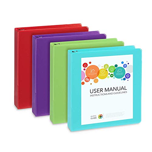 4 Pack 1.5 Inch 3 Ring Binders, Rugged Design for Home, Office, and School, Designed for of 8.5 Inch x 11 Inch Paper, Red, Purple, Aqua, Lime Green, 4 Binder Assorted Pack, Made in USA