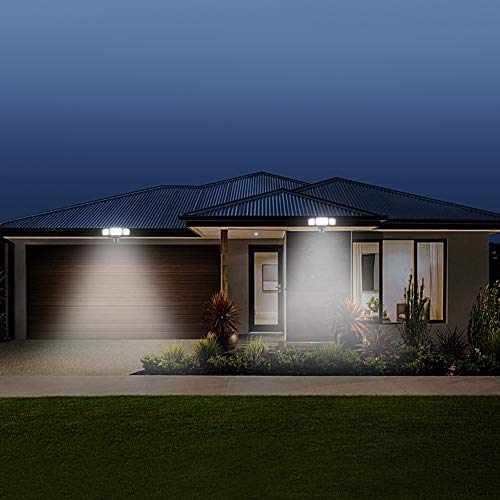 LED Security Lights, 35W Motion Sensor Light Outdoor, GLORIOUS-LITE 3 Head Flood Light with Dusk to Dawn Mode, 5500K-6000K, IP 65 Waterproof, ETL Certified for Garage, Yard, Porch, Entryways - Black