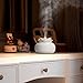 YJY Ceramic Aromatherapy Essential Oil Diffuser, Lotus Flower Humidifier Portable for Office, USB Auto Shut-Off Intermittent 8 Hours Work Air Purifier(White-White)
