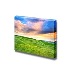 Tuscany Sunset Country Landscape Cypress Trees and Green Fields - Canvas Art Wall Art - 12" x 18"