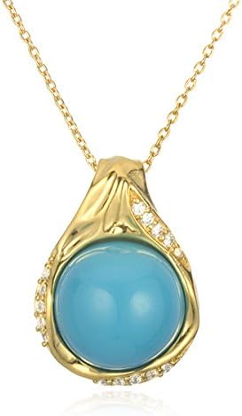 Gold Plate Silver Simulated Turquise Cabochon Pendant -18"