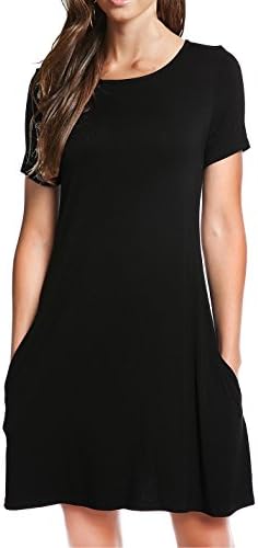 INSPOP Tunic Dress For Women Casual Loose Short Sleeve T-Shirt Dresses With Pocket （Black XL）