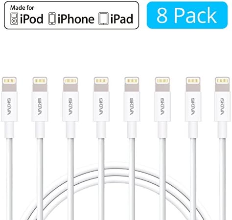 [8-Pack Bundle] Skiva USBLink (3.2 ft / 1m) Apple MFi Certified Fastest Sync and Charge 8-pin Lightning to USB Cables for iPhone X 8 7 6 Plus SE, iPad Pro Air Mini, iPod Touch & More [Model:CB151]