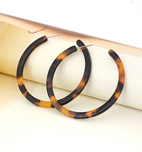 NLCAC Acrylic Hoop Earrings Marble Leopard Circle Resin Earrings Ear Drop Dangles (Tortoise Large)