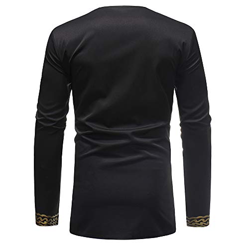 Big Promotion! Mens African Clothing Tribal Dashiki Long Sleeve Shirt Top Traditional Ethnic Slim Fit Outfit (Black, XXL)