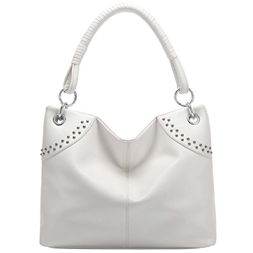 FASH Rhinestone Studded Bucket Purse Style Tote Handbag,White,One Size
