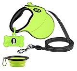 Ruff 'n Ruffus Retractable Dog Leash with Free Waste Bag Dispenser and Bags + Bonus Bowl | Heavy-Duty 16ft Retracting Pet Leash | 1-Button Control | Durable Leash for Medium Large Dogs Up to 110lbs