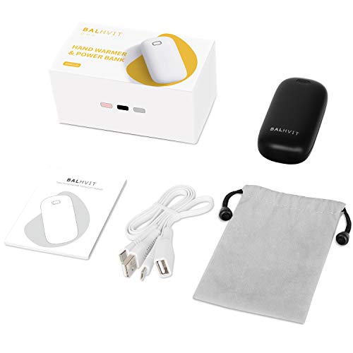 Balhvit Rechargeable Hand Warmer, 6400mAh Electric Hand Warmers Pocket Power Bank, Heat Therapy Hand Heater Charger, Reusable Handwarmers for Outdoor Sports, Winter Gifts for Women & Men (Black)