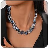 Colorful Beaded Necklaces for Women Boho Layered Turquoise Stone Choker Vintage Geometric Irregular Beaded Necklaces Handmade Statement Necklace Lightweight Hypoallergenic Jewelry Birthday Party Holiday Jewelry