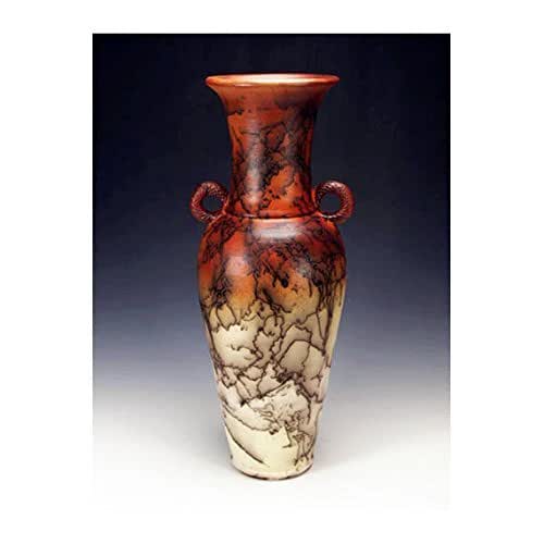 Amazon.com: Tall Horse Hair Raku Vessel with Handles. Orange, Black and
