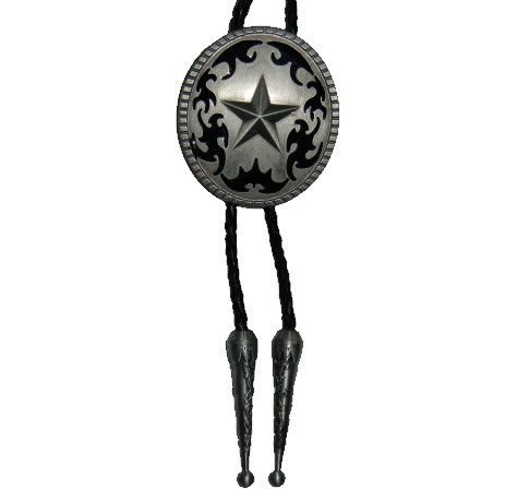 Silver Lone Star Bolo Tie Black