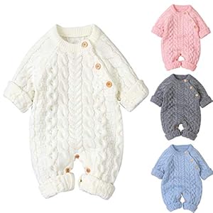 Baby Footies Knit Romper Jumpsuit Lange mouwen Bovenkleding Outfits, Sweater Jumpsuit Winter Knit Romper Kleding voor 0…