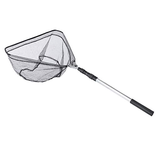 Keenso 1.5M Triangular Folding Fishing Landing Net,with Telescoping Pole Handle,Increase Fishing Range,for Beginners&Advanced Fishermen,Fishing in Brine&Fresh Water Fishing nets Fishing Supplies