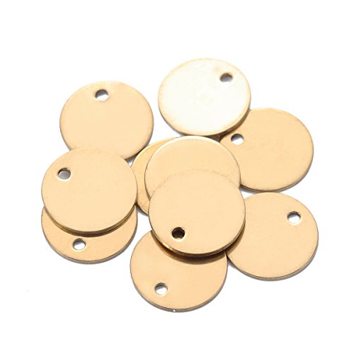 VALYRIA 10pcs Gold Stainless Steel Blank Stamping Tags Round Charm Pendants 10mm(3/8