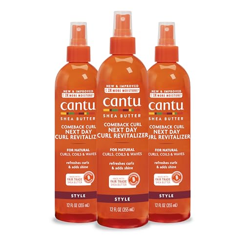 Cantu Comeback Curl Next Day Curl Revitalizer for Natural Hair with Pure Shea Butter, 12 fl oz (Pack of 3)