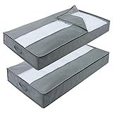 Lifewit Set of 2 Jumbo Nonwoven Fabric Underbed Storage Bags with Clear Window for Comforters, Blanket, Clothes, Grey