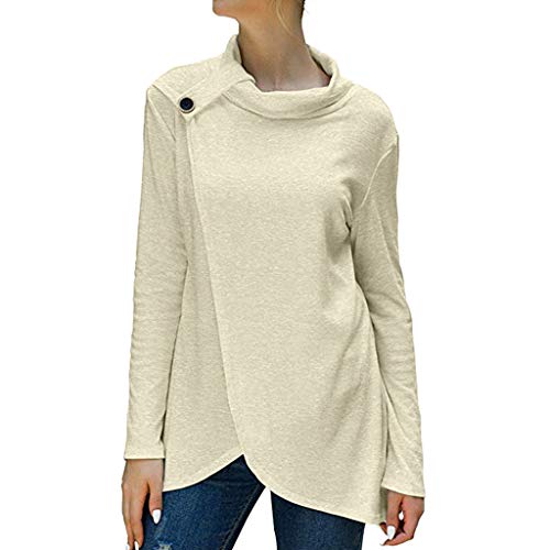 Women\'s Turtleneck Button Pullover Twist Knot Blouse Asymmetric Hem Top …