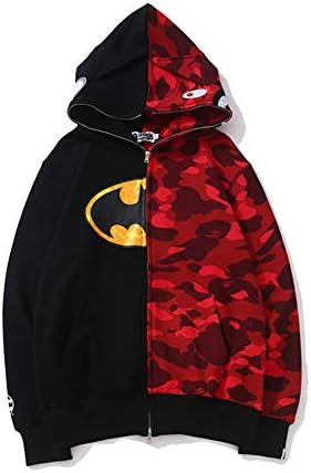 koisale Street bat Shark Stitching Color Camouflage Hooded Sweater Loose Men Women Hip hop Personality Jacket