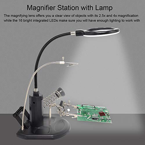Helping Hands Magnifier Work Station with 16 LED Lights 2.5X/4X USB Rechargeable Hands Free