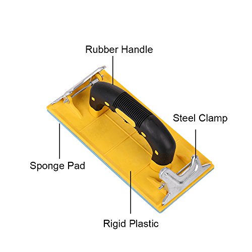 Hand Sander Holder Sandpaper Tool With Soft Sponge Pad Rubber Handle for Grind (7.3x3.6 inches) Free Nitrile Gloves