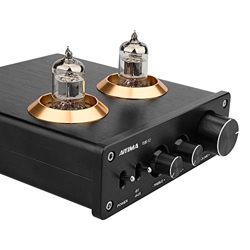 AIYIMA Audio 6J1 Tube Preamplifier Bluetooth 5.0 HiFi Treble & Bass Adjustment Audio Preamplifier DC12V Amplifier Preamp for Home Theater System (Black+Bluetooth 5.0)