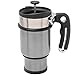 French Press Travel Mug with Handle, Storage Container for Extra Coffee, and 2 Spill Proof Lids - 14 oz - Silver