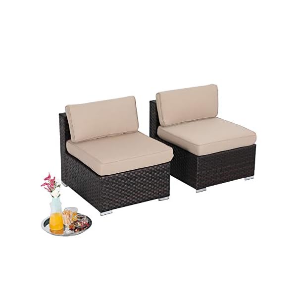 Phi Villa 3 Piece Patio Furniture Set Rattan Sectional Sofa Wicker Furniture Beige Conversation Sets Patio Furniture Accessories