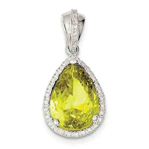 Sterling Silver Pear Shape Yellowish Green CZ Pendant