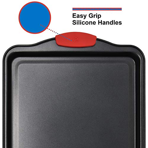 image for Perlli 10-Piece Nonstick Carbon Steel Bakeware Set With Red Silicone H