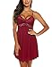RSLOVE Women Lace Modal Soft Sleepwear Chemises Nightgowns Sleeveless Full Slip Lace Lounge Dress (XL, Wine Red)