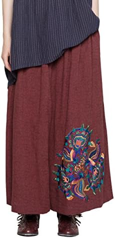 JIQIUGUER Women's Linen Cotton Wide Leg Pants Elastic Waist Pants with Pockets