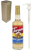 Torani White Chocolate Flavoring Syrup, 750mL (25.4 Fl Oz) Glass Bottle, Individually Boxed, With White Pump