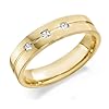House of Williams 9ct Yellow Gold Gents 5mm Wedding Ring with a Centre Groove and Set with 3 Princess Cut Diamonds, Total Weight 11pts