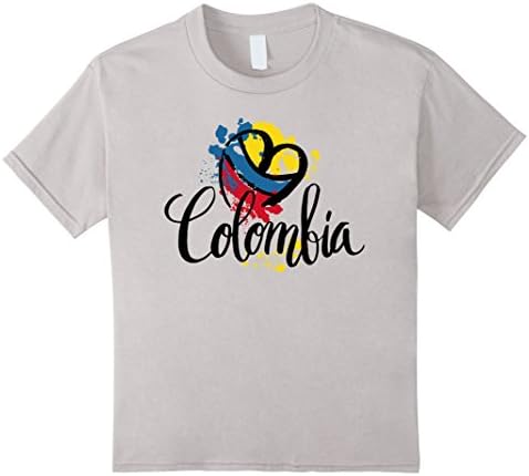 Kids Beautiful I Love Colombia National Flag Colors Heart T-Shirt 4 Silver