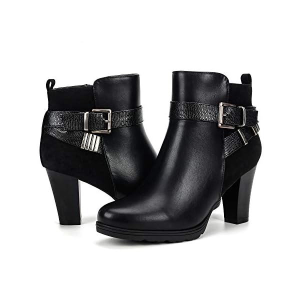 mysoft Women's Zipper Booties Chunky Stacked Heel Ankle Boots Buckle