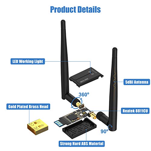 Wireless USB WiFi Adapter for PC - 802.11AC 1200Mbps Dual 5Dbi Antennas 5G/2.4G WiFi USB for PC Desktop Laptop MAC Windows 10/8/8.1/7/Vista/XP/Mac10.6/10.13, WiFi USB Computer Network Adapters