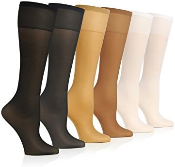 Sunny Socks Women's Spandex Silky-Sheer Extra Support Trouser Knee High With Sandalfoot - 6 Pack