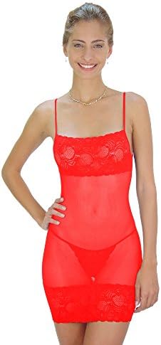 Sheer Chemise with Lace Trim and Matching Lace G-String