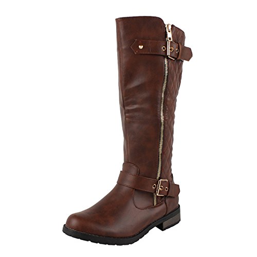 West Blvd Atlanta Quilted Boots, Brown Pu, 6.5