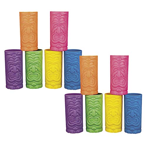 Fun Express Plastic Tiki Cups Bulk Set of 12, Each holds 24 oz Luau