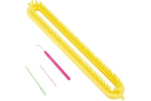 Hobbspring Knitting Loom Set Rectangular Knitting Board Loom Plastic Darning Needle Crochet Needle Yellow Scarf Looms Long Hats Shawl Making Tool DIY Yarn Weaving Kits for Women Adults Beginners