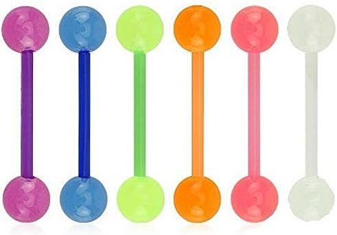 Orange Bio Flex Flexible Tongue Ring w/ Glow In The Dark Balls