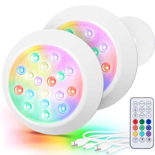 LyLmLe Hottub 2 Pack Rechargeable LED Spotlight RGBW IP68 Waterproof with Remote Control, Up to 40 Hours, 15 cm Magnetic Underwater Lights for Off-Ground Pools