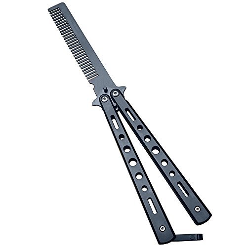 Generic New 1Pc Black Metal Practice Butterfly Comb Style Knife Trainer Tool