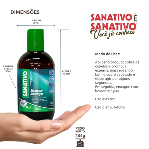 Shampoo Anticaspa Sanativo – Com Aroeira, Chá Verde, Melaleuca, Mentol, Ácido Lático, Salgueirinha e Salgueiro Branco | Combate Caspa, Oleosidade, Coceira e Refresca o Couro Cabeludo