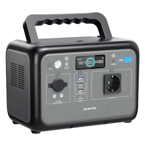 OUKITEL P800 Estación de Energía Portátil 800 W, Generador Solar con Batería Lifepo4 512 Wh, Generador con Salidas USB A Y C, Potencia Máxima de 1600 W, Ideal Para Acampadas