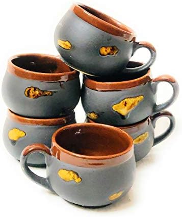Dizymonk Black Ceramic Tea Cups Coffee Mugs 140 ML Set of 6- Black Round